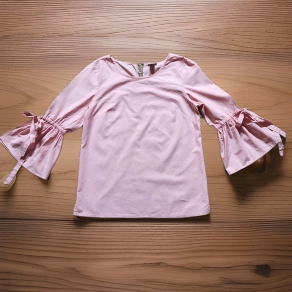 J.Crew womens bell sleeve blouse with ties. Size XS Color light pink - Picture 3 of 14